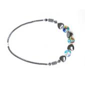 Millefiori Glass Heart and Hematite Beads Chain Choker Necklace